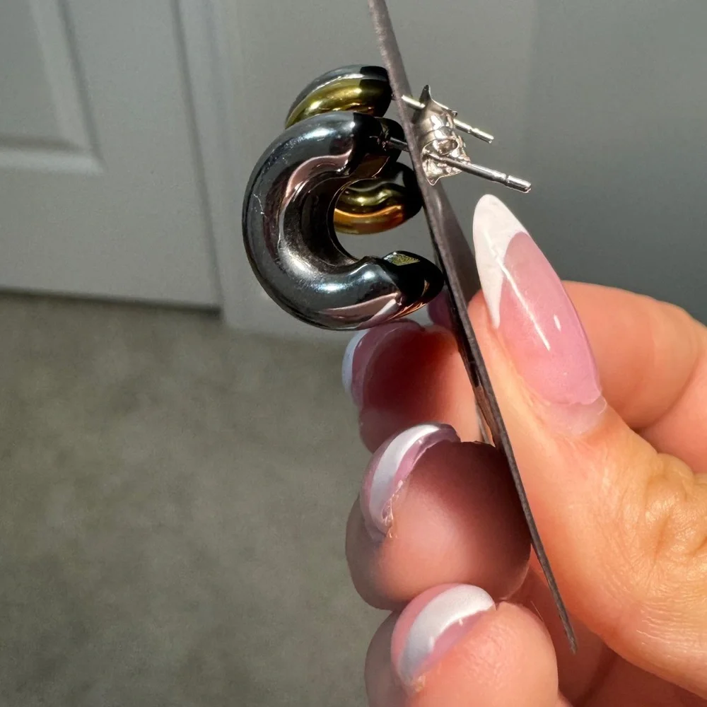 Gold and Silver Hoop Earrings - Picture 4 of 5